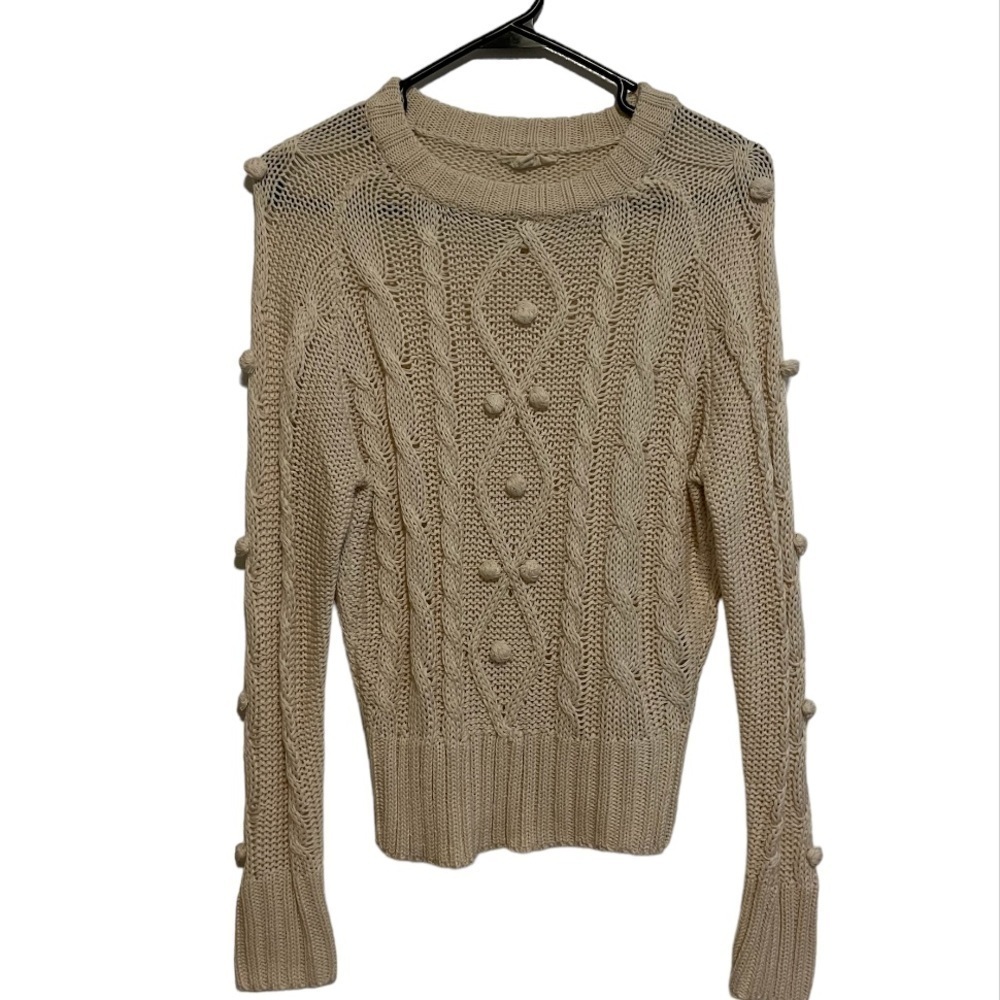 Eesome Linen Blend Cream Cable Knit Sweater Size Small